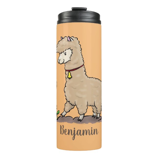 Niedliches Alpaca mit Schmetterling-Cartoon Thermosbecher (Vorderseite)