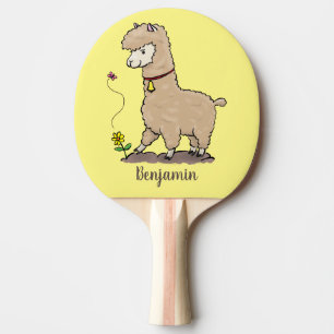 Niedliches Alpaca mit Schmetterling-Cartoon Tischtennis Schläger