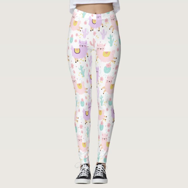 Niedliches Alpaca-Muster Leggings (Vorderseite)
