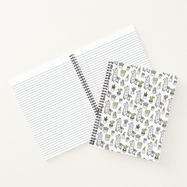 Niedliches Alpaca- und Cactus-Muster Notizbuch (Innenseite)