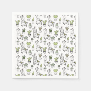 Niedliches Alpaca- und Cactus-Muster Serviette