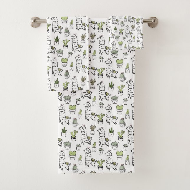 Niedliches Alpaka-u. Kaktus-Muster Badhandtuch Set (Insitu)