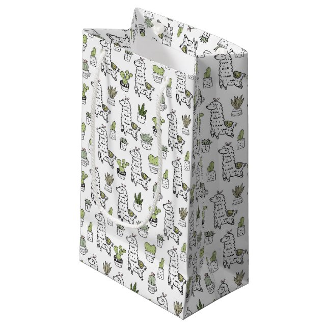 Niedliches Alpaka-u. Kaktus-Muster Kleine Geschenktüte (Vorderseite Schrägansicht)