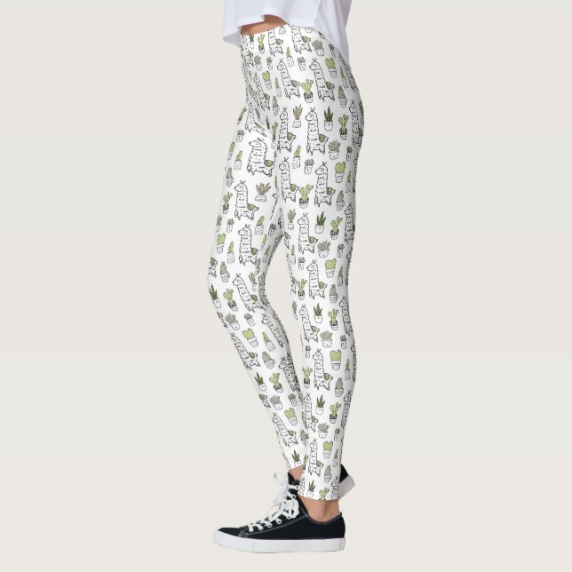 Niedliches Alpaka-u. Kaktus-Muster Leggings (Links)