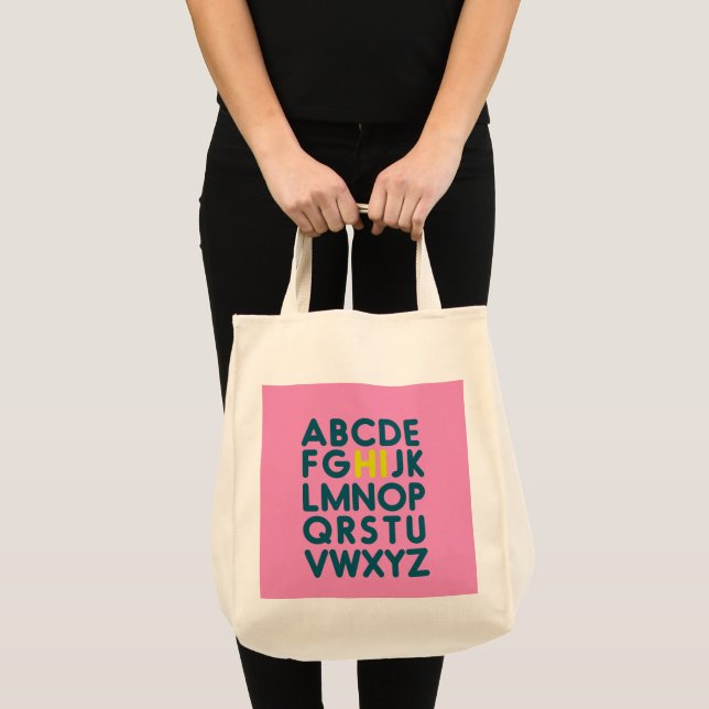 Niedliches Alphabet-Letter-Design in der rosa Bibl Tragetasche (Vorderseite (Produkt))