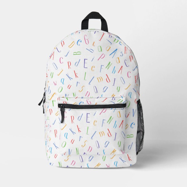 Niedliches Alphabet-Muster Bedruckter Rucksack (Vorderseite)