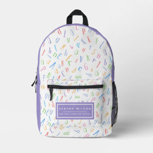 Niedliches Alphabet Muster _ weiß und Lila Bedruckter Rucksack