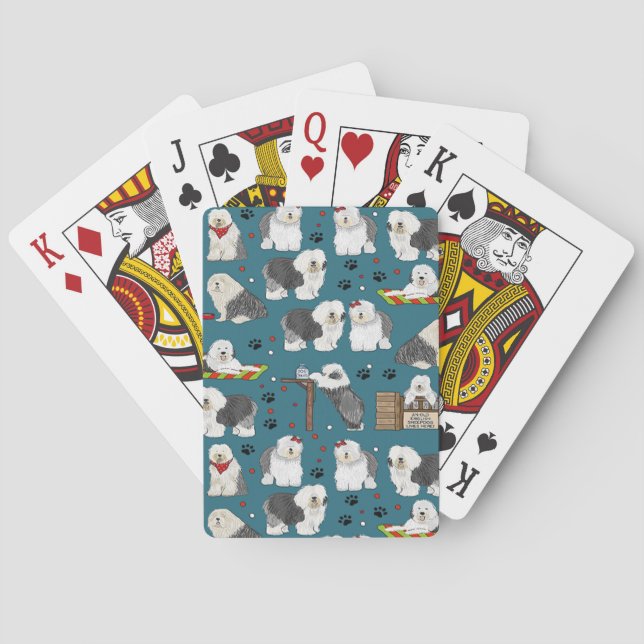 Niedliches altes englisches Schafhundmuster, Hunde Spielkarten (Rückseite)