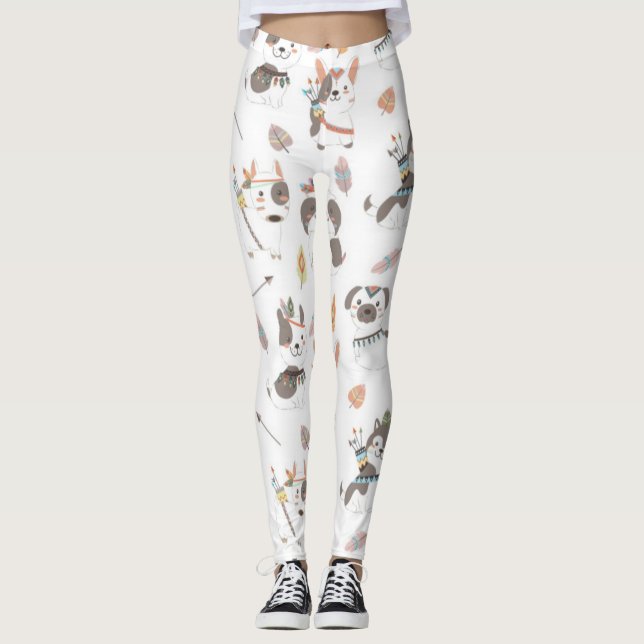 Niedliches amerikanisches Welpenmuster Leggings (Vorderseite)