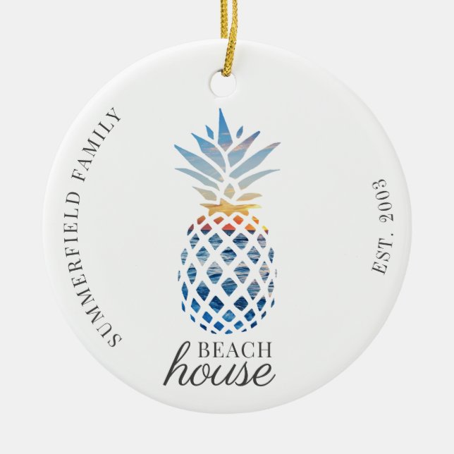 Niedliches Ananas Family Beach House Keramik Ornament (Vorne)
