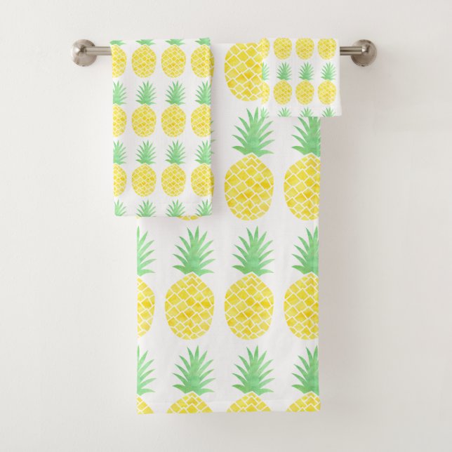 Niedliches Ananas-Muster in Gelb und Grün Badhandtuch Set (Insitu)
