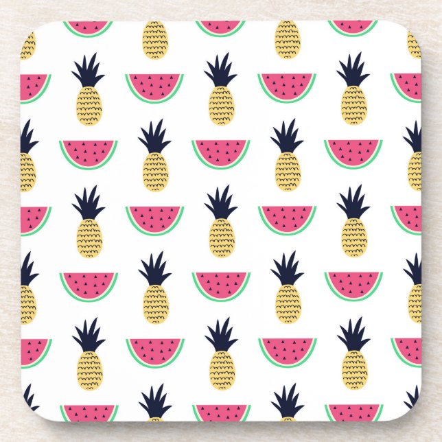 Niedliches Ananas-u. Wassermelone-Gekritzel-Muster Getränkeuntersetzer (Vorderseite)