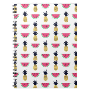 Niedliches Ananas-u. Wassermelone-Gekritzel-Muster Notizblock