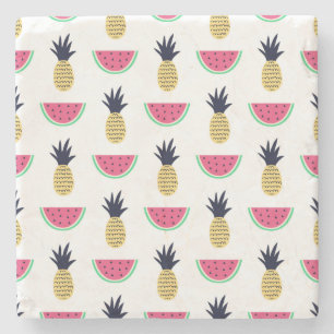Niedliches Ananas-u. Wassermelone-Gekritzel-Muster Steinuntersetzer