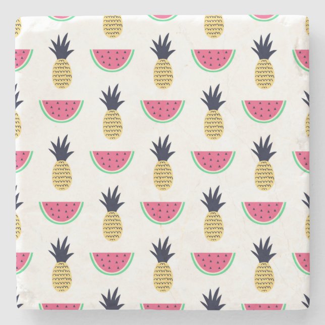 Niedliches Ananas-u. Wassermelone-Gekritzel-Muster Steinuntersetzer (Vorderseite)