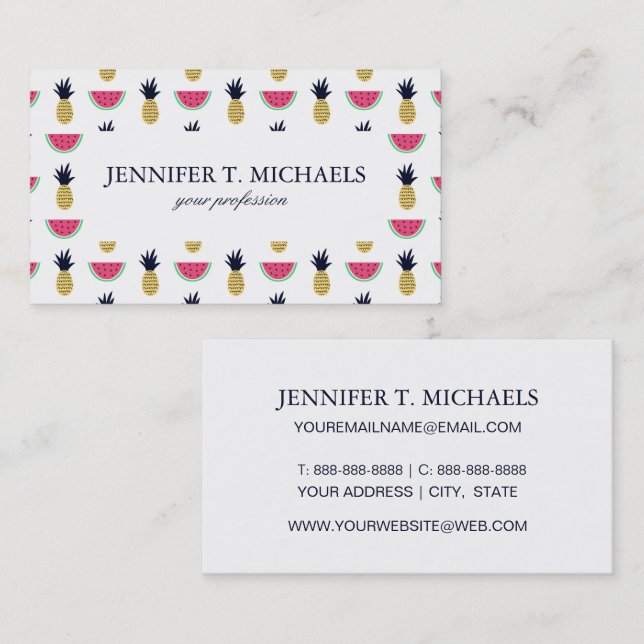Niedliches Ananas-u. Wassermelone-Gekritzel-Muster Visitenkarte (Vorne/Hinten)