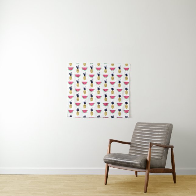 Niedliches Ananas-u. Wassermelone-Gekritzel-Muster Wandteppich (Beispiel (Horizontal))