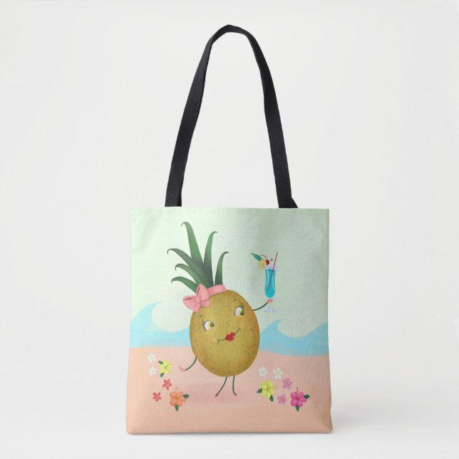 Niedliches Ananas-Zeichen am Strand Tasche (Vorderseite)