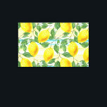 Niedliches Angesagtes tropisches Sommerlemon-Fruch Leinwanddruck<br><div class="desc">Schönes,  zeitgenössisches,  türkisblaues Aqua-Blau,  gelb und orange Zitronenfrucht-Muster auf gestreiften Aquarellfarben Hintergrund. Verziertes,  trendiges,  modernes und skurriles Hipster Design für die elegante,  künstlerische Mode oder künstlerische Mode-Diva,  angesagte Trendsetter,  Vintage Retro-Art Stil oder abstrakten Motiv-Liebhaber.</div>