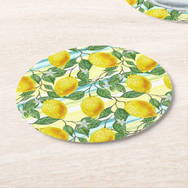 Niedliches Angesagtes tropisches Sommerlemon Runder Pappuntersetzer (Angewinkelt)