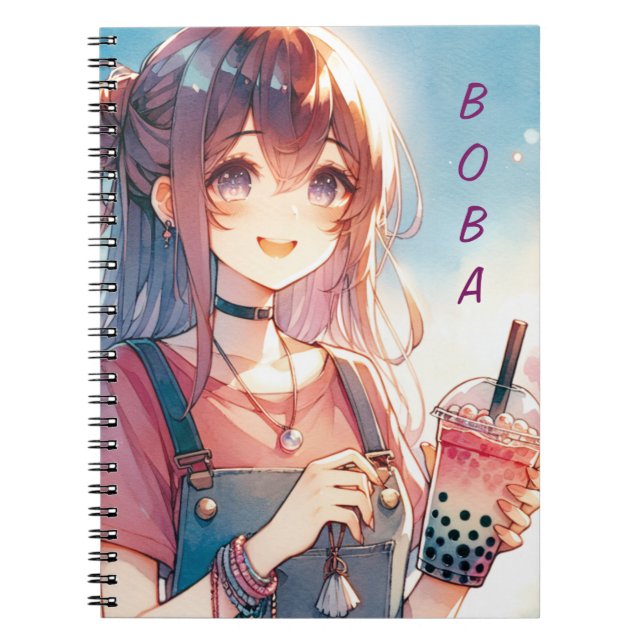 Niedliches Anime Girl Holen eines Boba Tees Notizblock (Vorderseite)