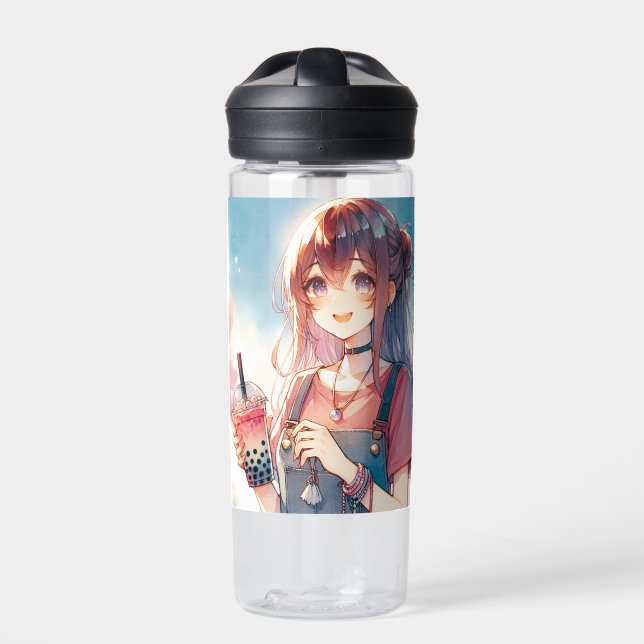 Niedliches Anime Girl Holen eines Boba Tees Trinkflasche (Vorderseite)