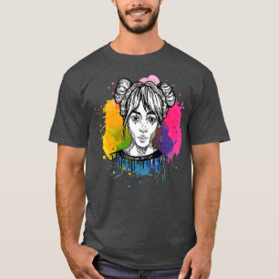 Niedliches Anime-Girl mit Farbtupfer T-Shirt