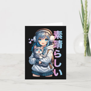Niedliches Anime-Girl mit Katze für Katze Lover Ka Karte