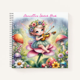 Niedliches Anime-Girl mit Violine im Pilz Notizbuch