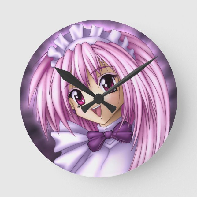 Niedliches Anime-Mädchen-Mädchen Runde Wanduhr (Vorderseite)