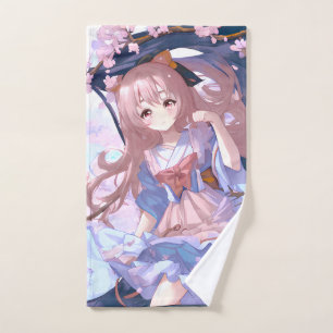 Niedliches Anime-Mädchen unter einem Kirschblossom Handtuch