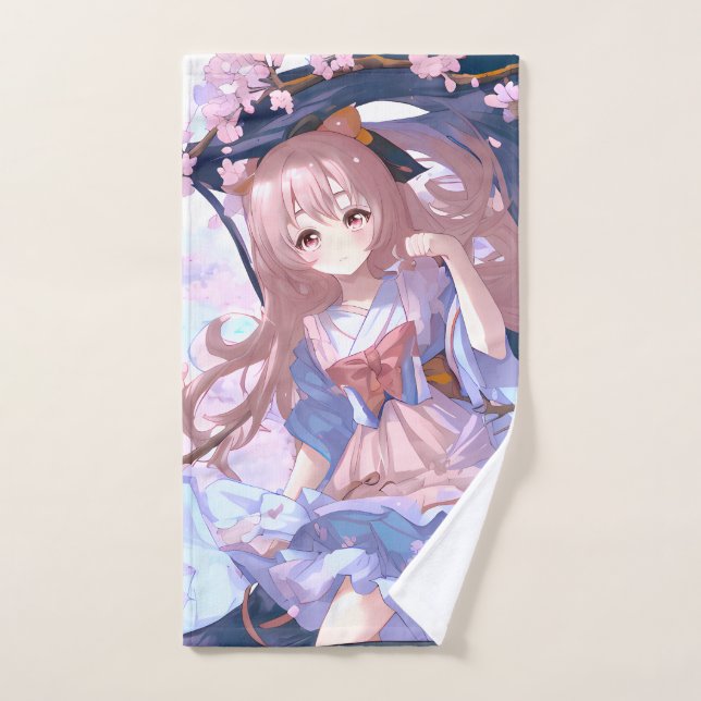 Niedliches Anime-Mädchen unter einem Kirschblossom Handtuch (Handtuch)