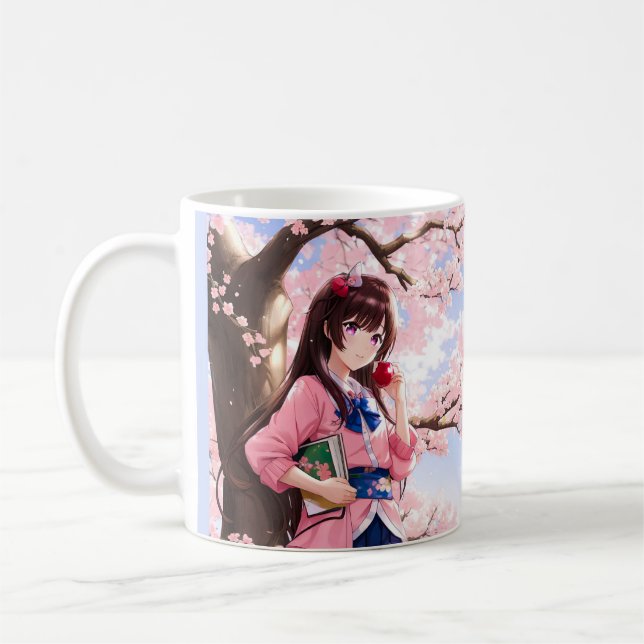 Niedliches Anime-Mädchen unter einem Kirschblossom Kaffeetasse (Links)