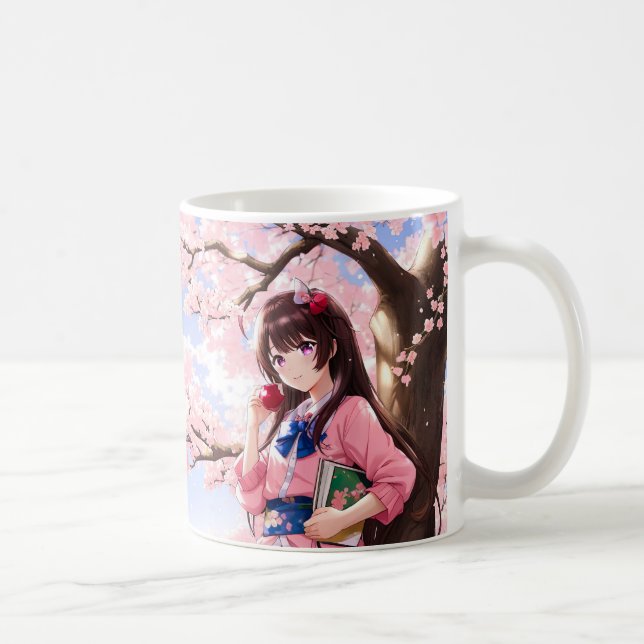 Niedliches Anime-Mädchen unter einem Kirschblossom Kaffeetasse (Rechts)