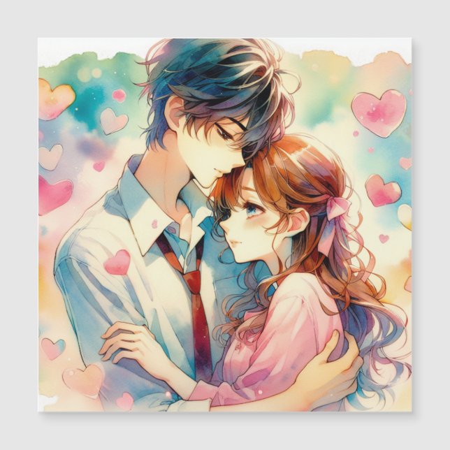 Niedliches Anime-Paar in Liebe Magnetkarte (Vorderseite)