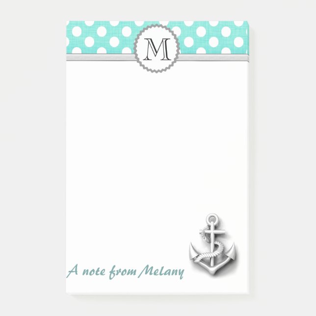 Niedliches Ankerpolka-Monogramm Post-it Klebezettel (Vorderseite)