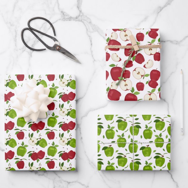 niedliches Apfelfruchtpapier mit gefliestem Schnit Geschenkpapier Set (Vorderseite)