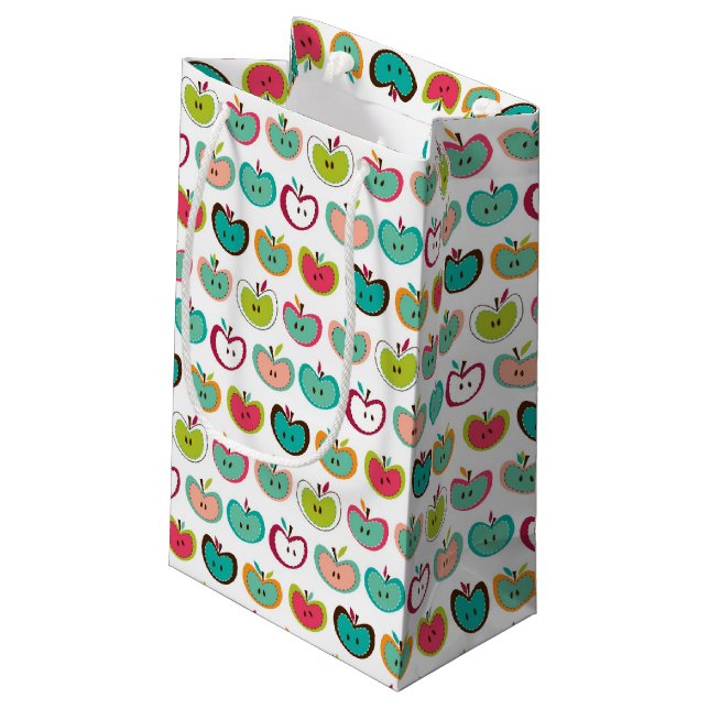 Niedliches Apfelmuster Kleine Geschenktüte (Rückseite Schrägansicht)