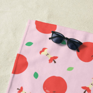Niedliches Apfelmuster mit rosa Hintergrund Strandtuch