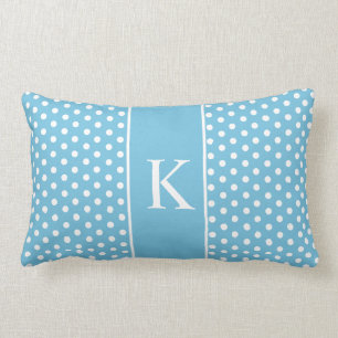 Niedliches Aqua-Blau des Polka-Punkt-Monogramm- Lendenkissen
