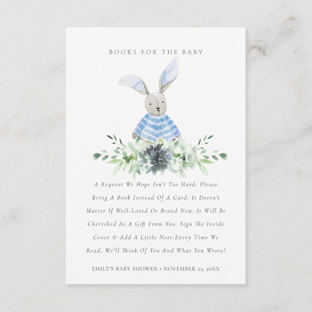 Niedliches Aqua Blue Bunny Foliage Bücher für Baby Begleitkarte (Vorderseite)