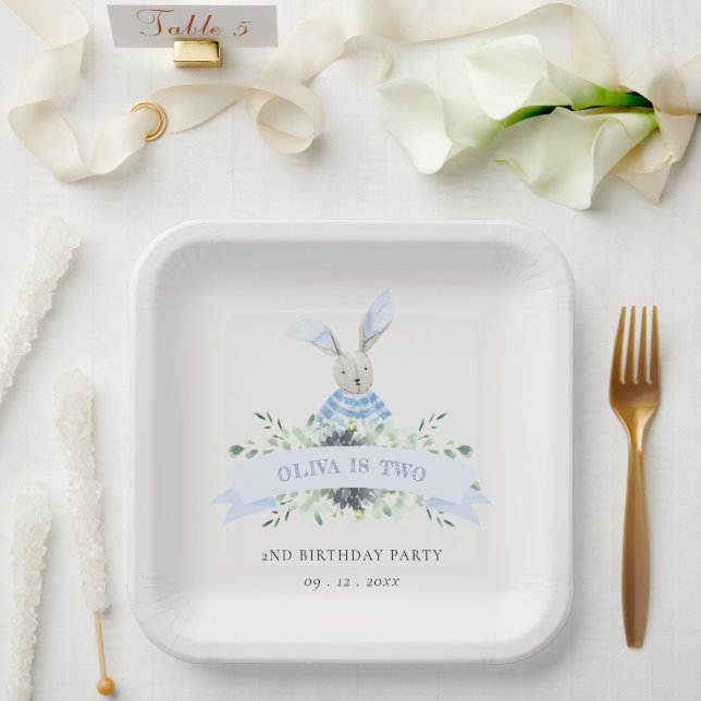 Niedliches Aqua Blue Bunny Folies jedes Alter Gebu Pappteller (Hochzeit)