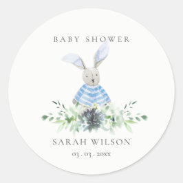 Niedliches Aqua Blue Bunny Garden Foliage Babydusc Runder Aufkleber