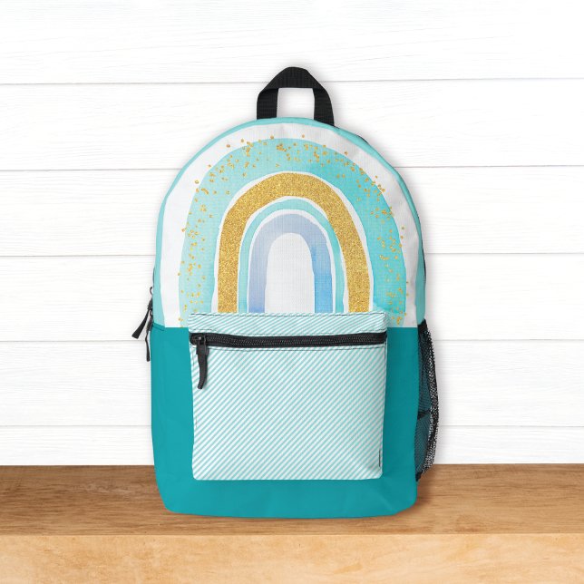 Niedliches Aqua Blue Gold Glitzer Regenbogen mit N Bedruckter Rucksack (Von Creator hochgeladen)