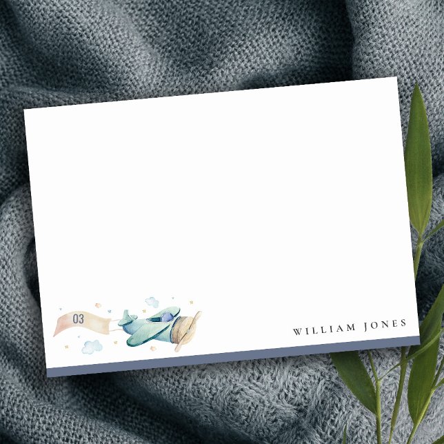 Niedliches Aqua Blue Green Biplane Cloud Herzstück Mitteilungskarte (Von Creator hochgeladen)