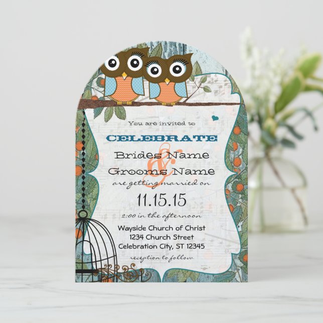 Niedliches Aqua Blue Owl Heiraten meine beste Freu Einladung (Stehend Vorderseite)