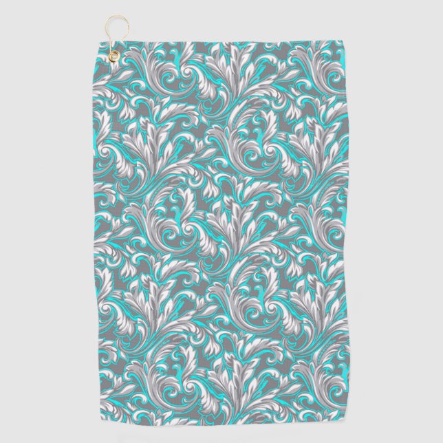 Niedliches Aqua-Graumuster Golfhandtuch (Vorderseite)