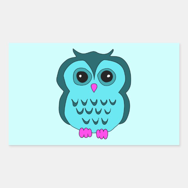 Niedliches Aqua Owl Rosa Feet Rechteckiger Aufkleber (Vorderseite)