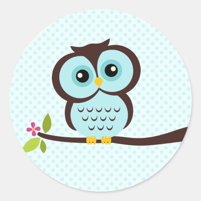 Niedliches Aqua Owl Runder Aufkleber (Vorderseite)