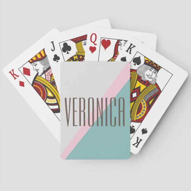 Niedliches Aqua Pink Geometric Personalisiert Name Spielkarten (Rückseite)